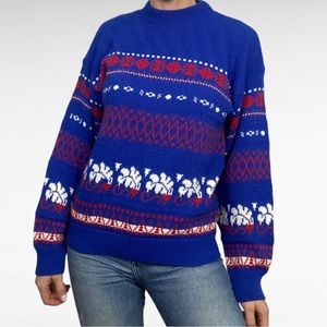 VINTAGE | American Pride Blue Nordic Long Sleeve Oversized Pullover Sweater